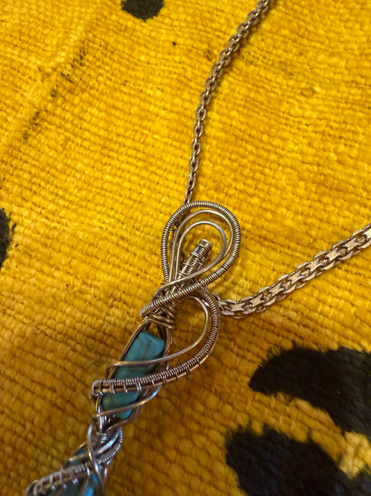 Turquoise Wire wrap cylinder necklace
