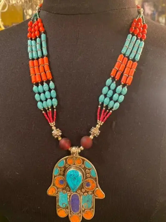 Turquoise and coral Hamsa