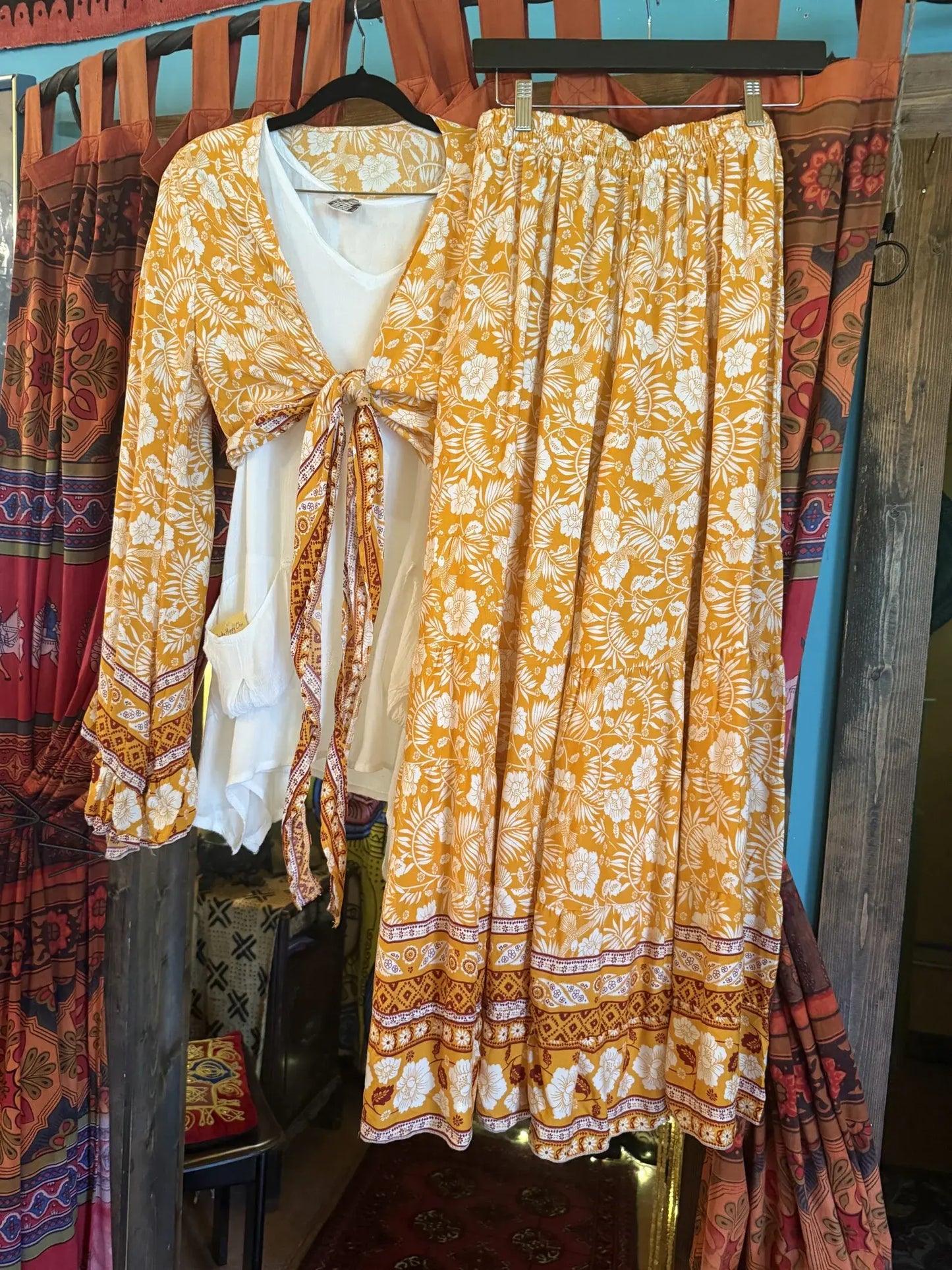 Yellow Silk Wide Leg Pants Set
