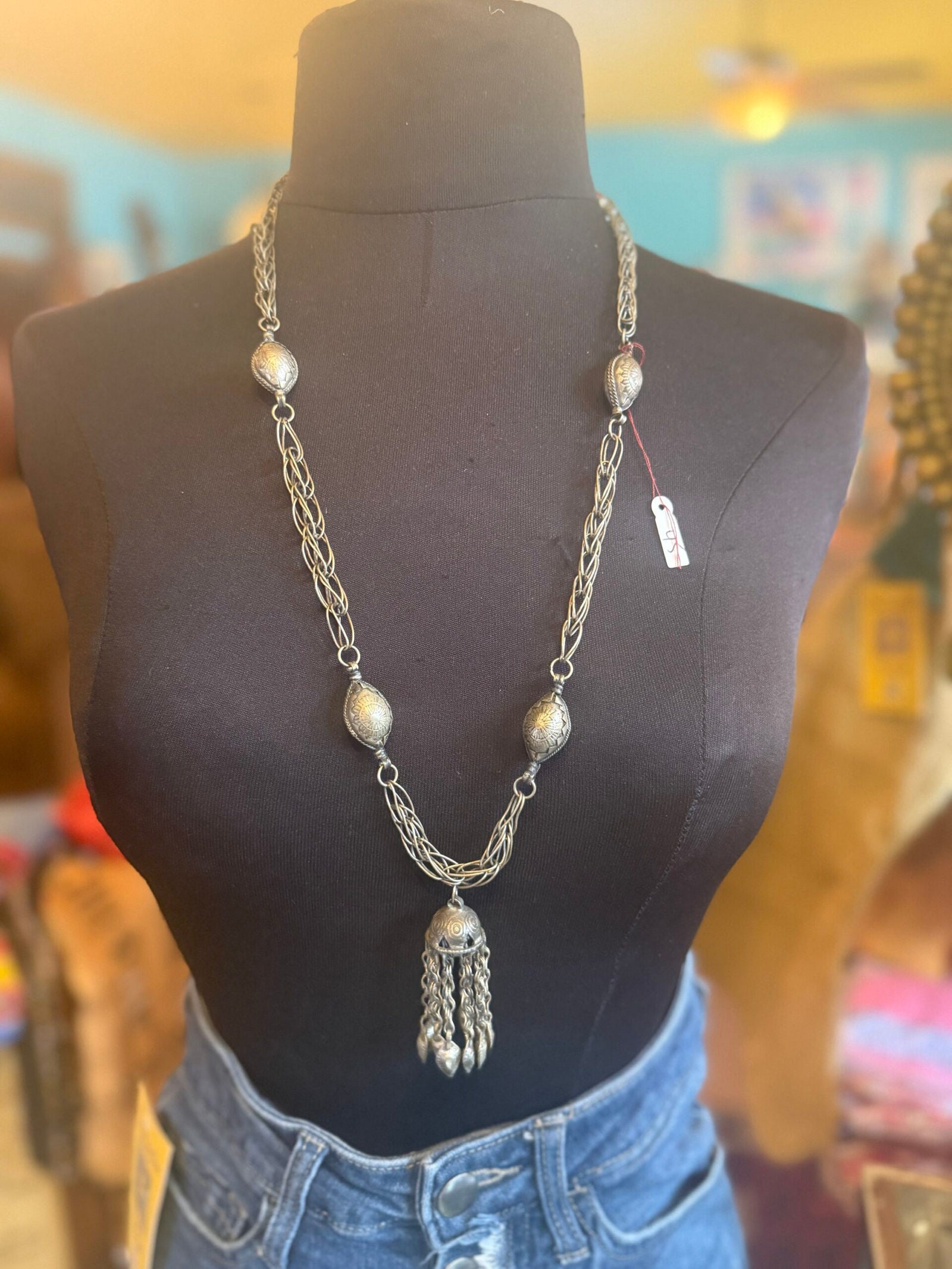 Indian silver tassel necklace