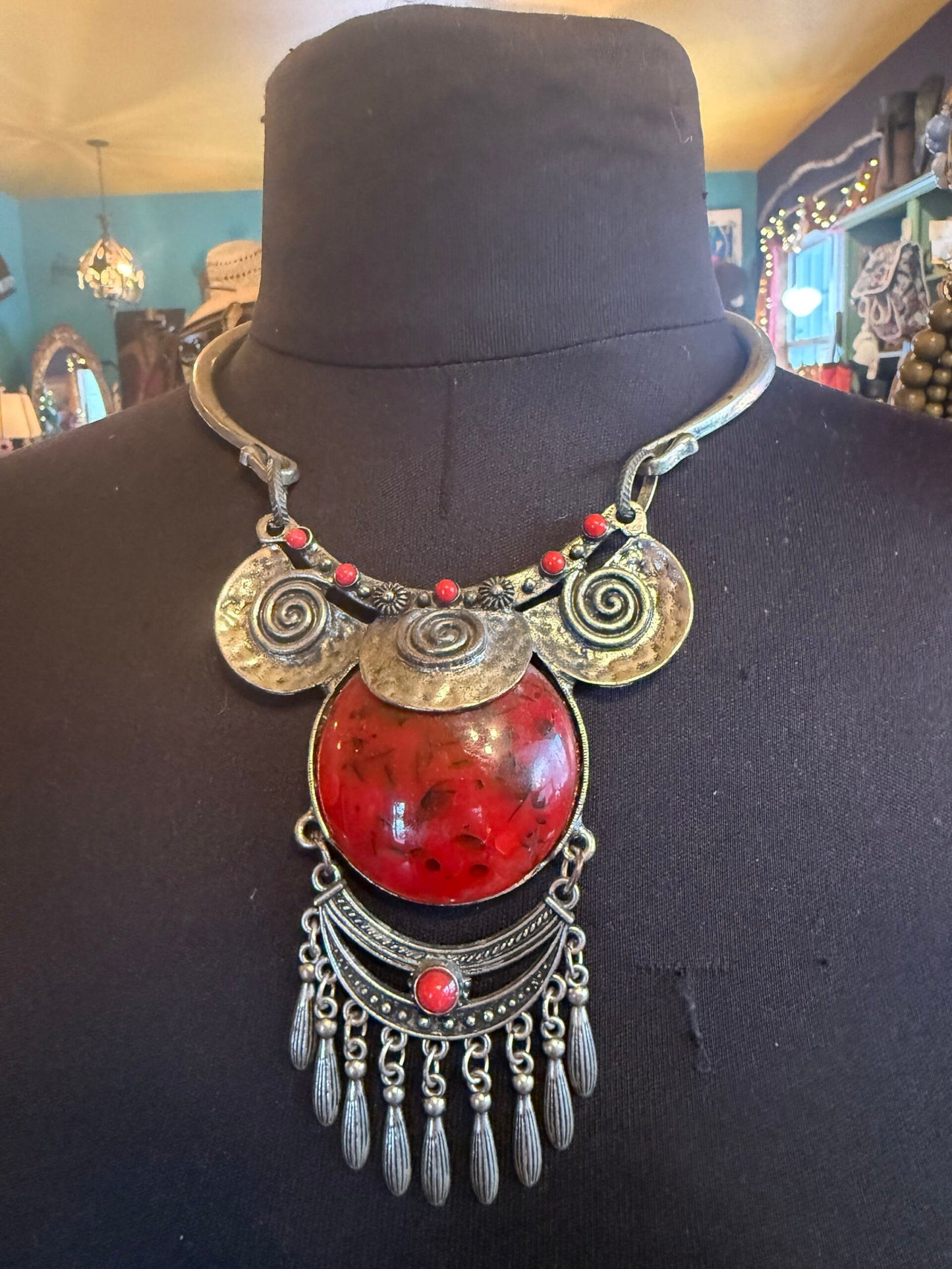 Red Fringe Necklace