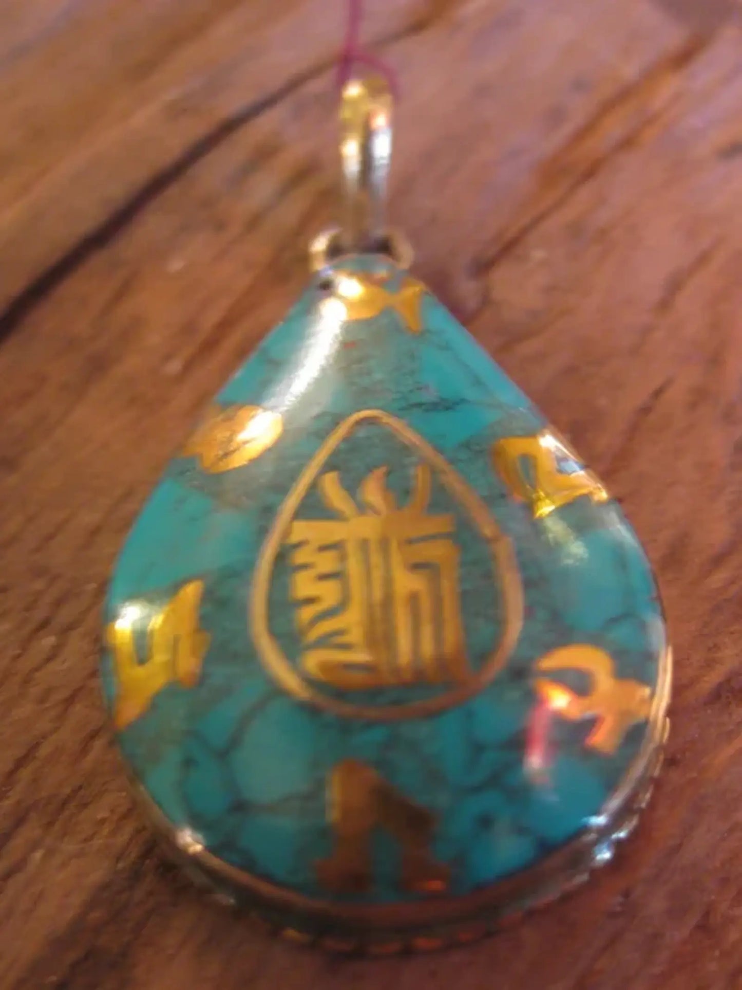 Turquoise and gold pendant with OM