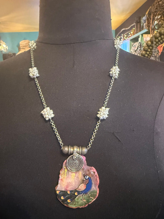 Hand Painted peacock necklace