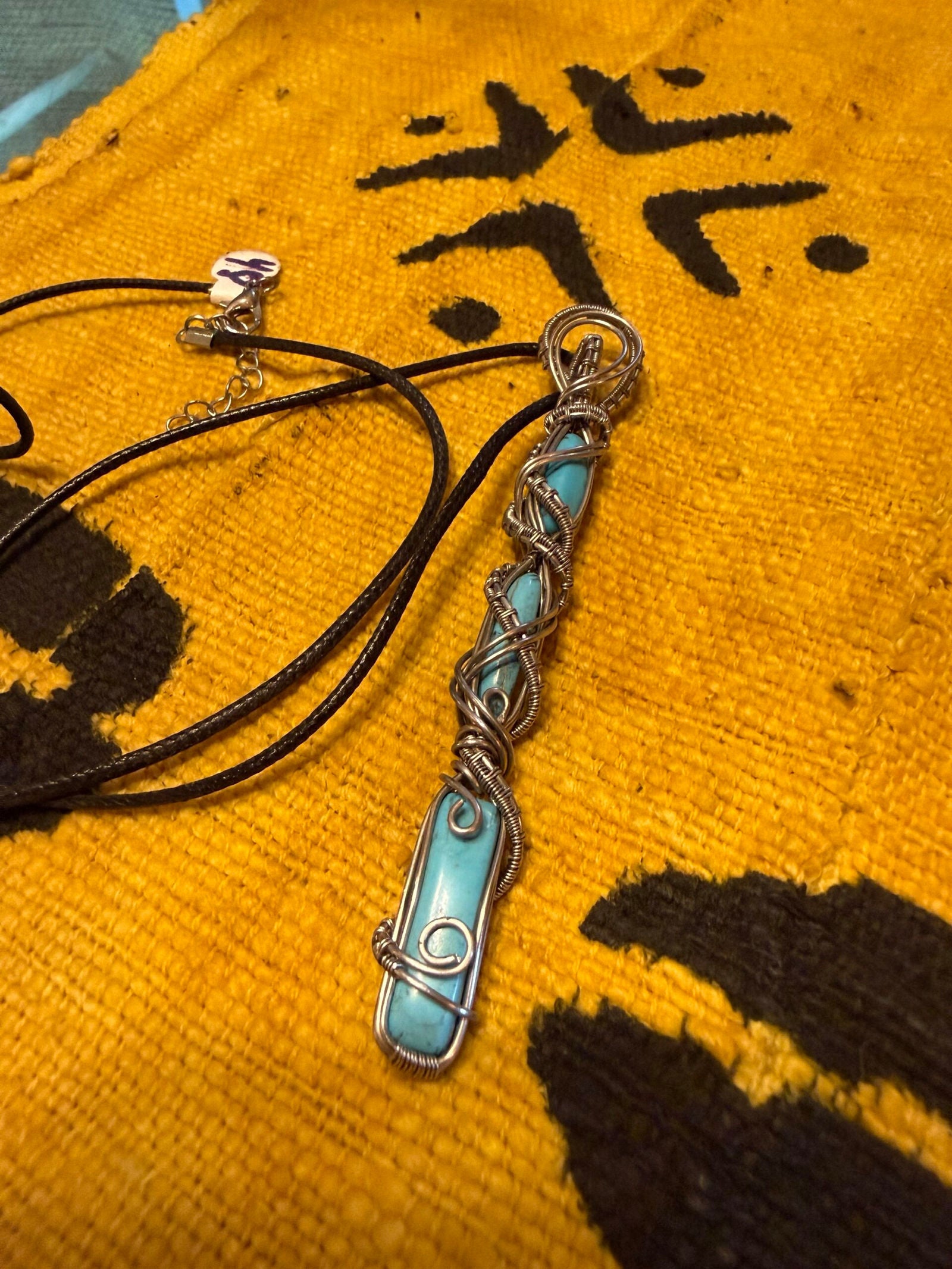 Turquoise Wire wrap cylinder necklace