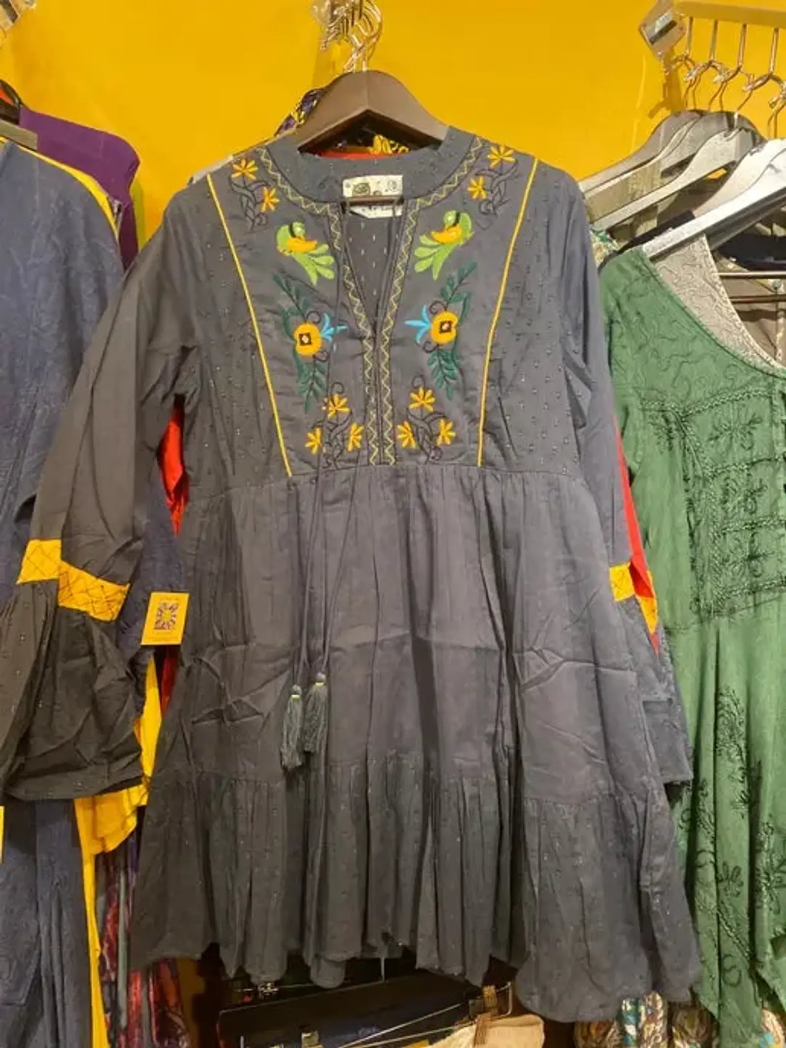 Baby doll embroidered tunic dress - Large, Blue