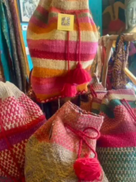 Peruvian bucket backpack bag