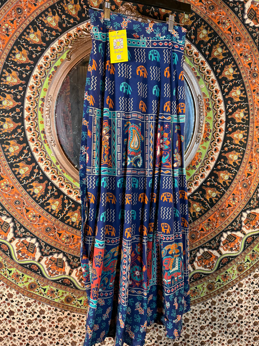 Indian wrap skirt - turquoise/navy