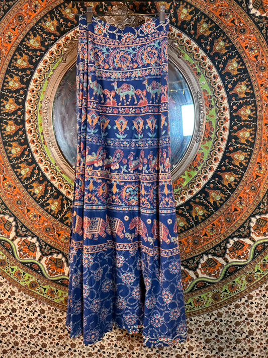 Indian wrap skirt -denim/ orange