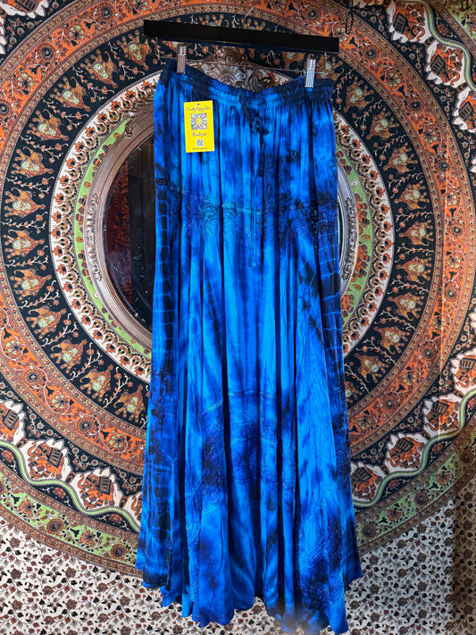 Turquoise/Navy tie-dye maxi skirt