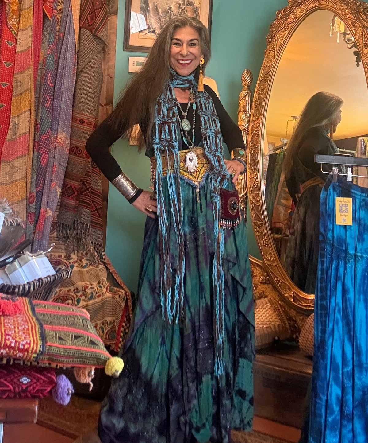 Turquoise/brown tie-dye maxi skirt