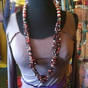 Black and red long beaded necklace