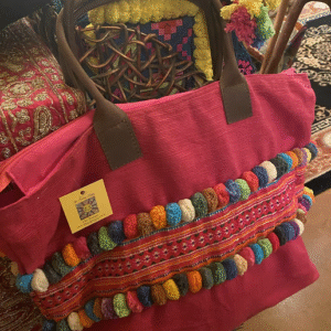 Large red pompom tote