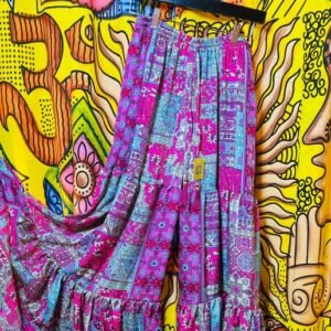 Pink Silky wide leg tiered pants