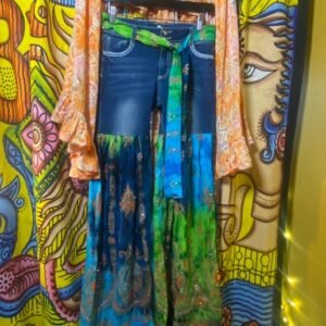 Turquoise and chartreuse groovy jeans
