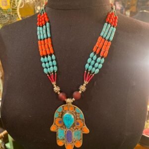 Turquoise and coral Hamsa
