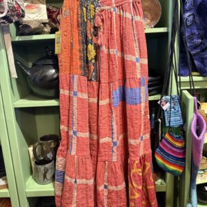 Salmon Kantha peasant skirt