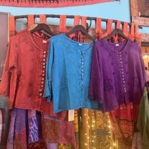 Turquoise Mid length button down top