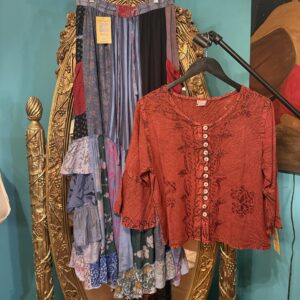 Crimson Mid length button down top