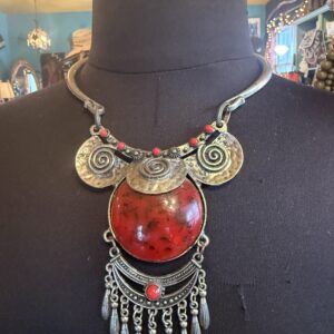 Red fringe necklace