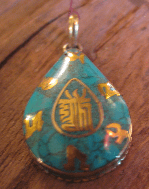 Turquoise and gold pendant with OM