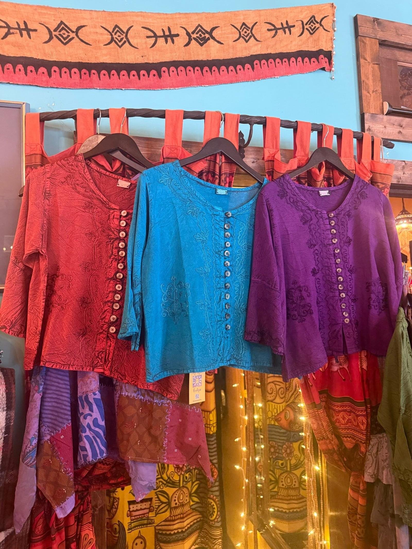 Purple Mid length button down top